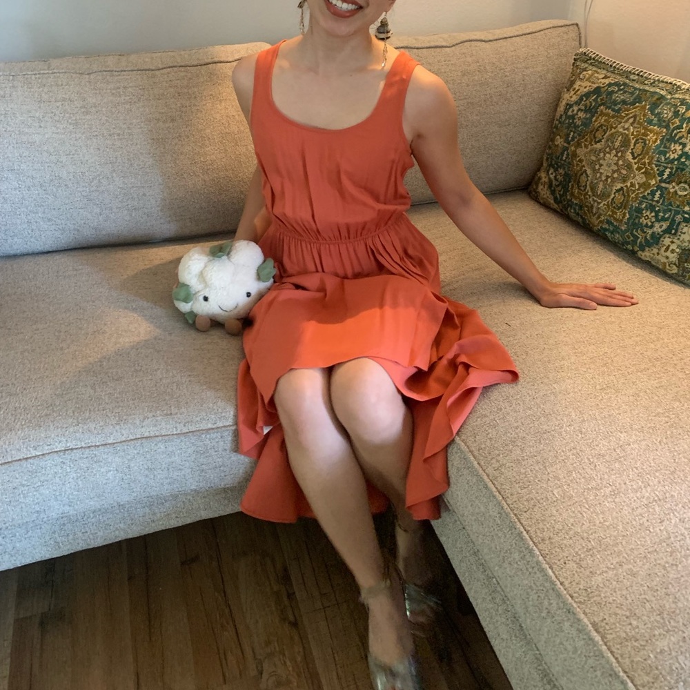 Hi Lo Ruffle Dress in Terracotta